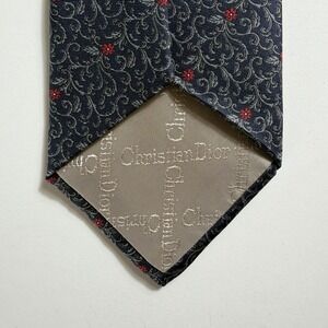Christian Dior Silk Tie Navy Red Floral Scroll Made USA Italy Fabric